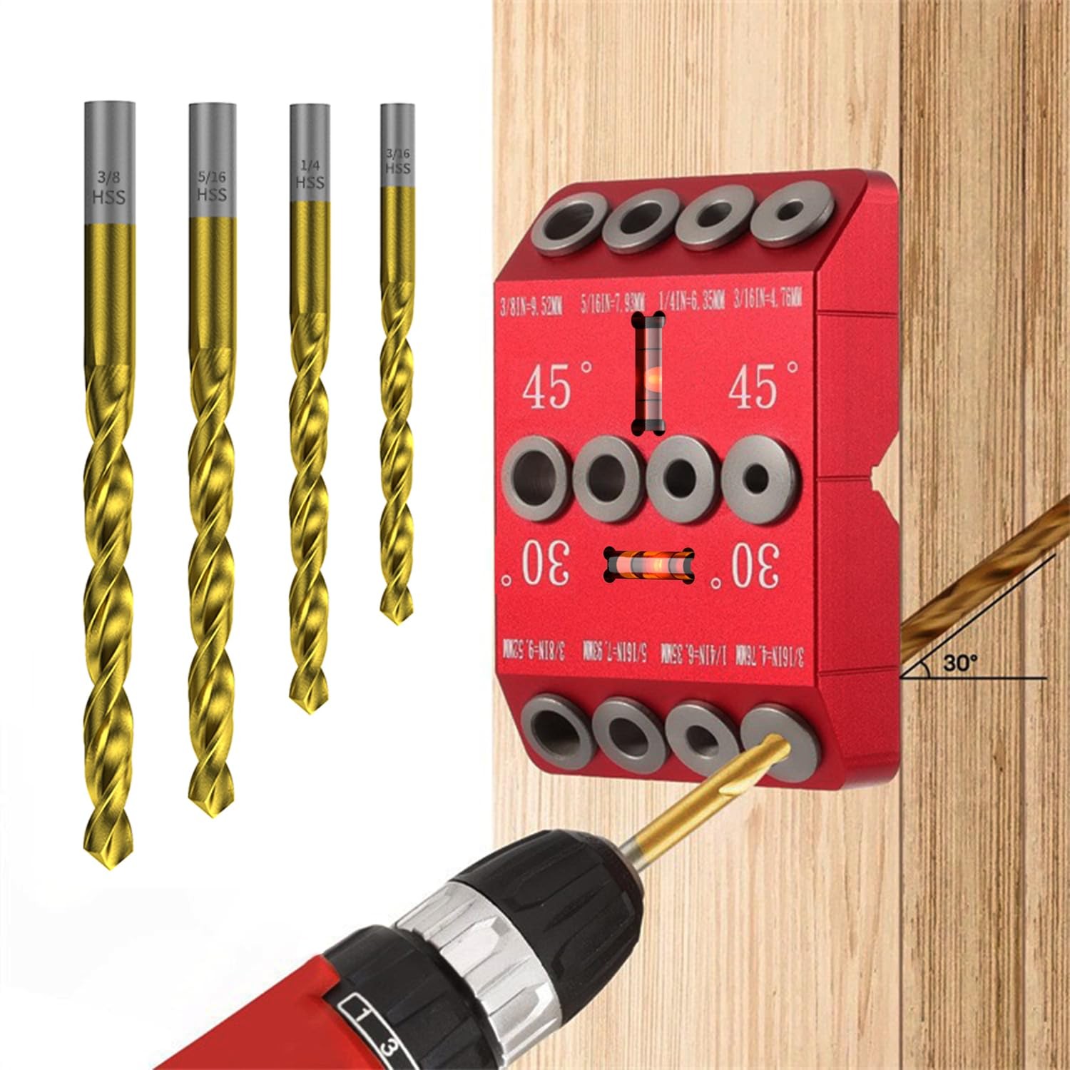 30 45 90 Degree Angle Drill Guide Jig for Hand Drill, Angle Drill Guide for S...