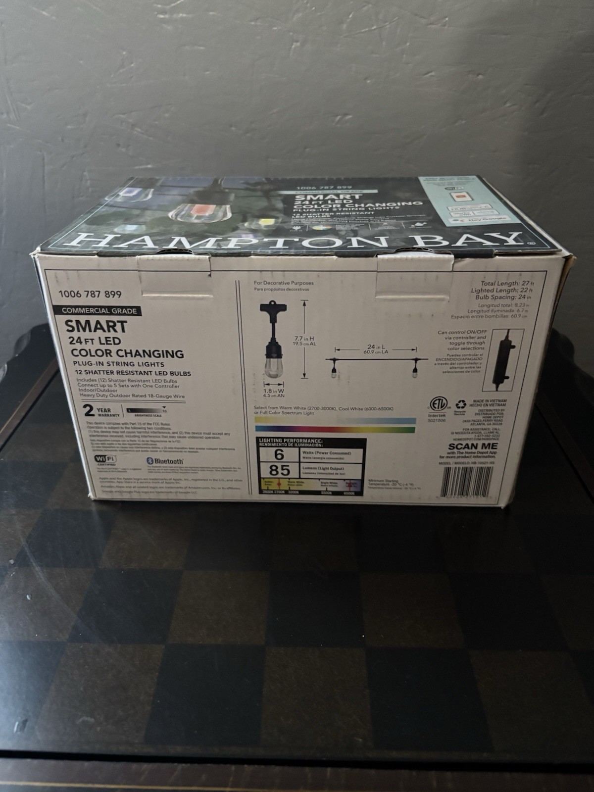 Hampton Bay Smart Color Changing Indoor/Outdoor String Light 24ft NIB