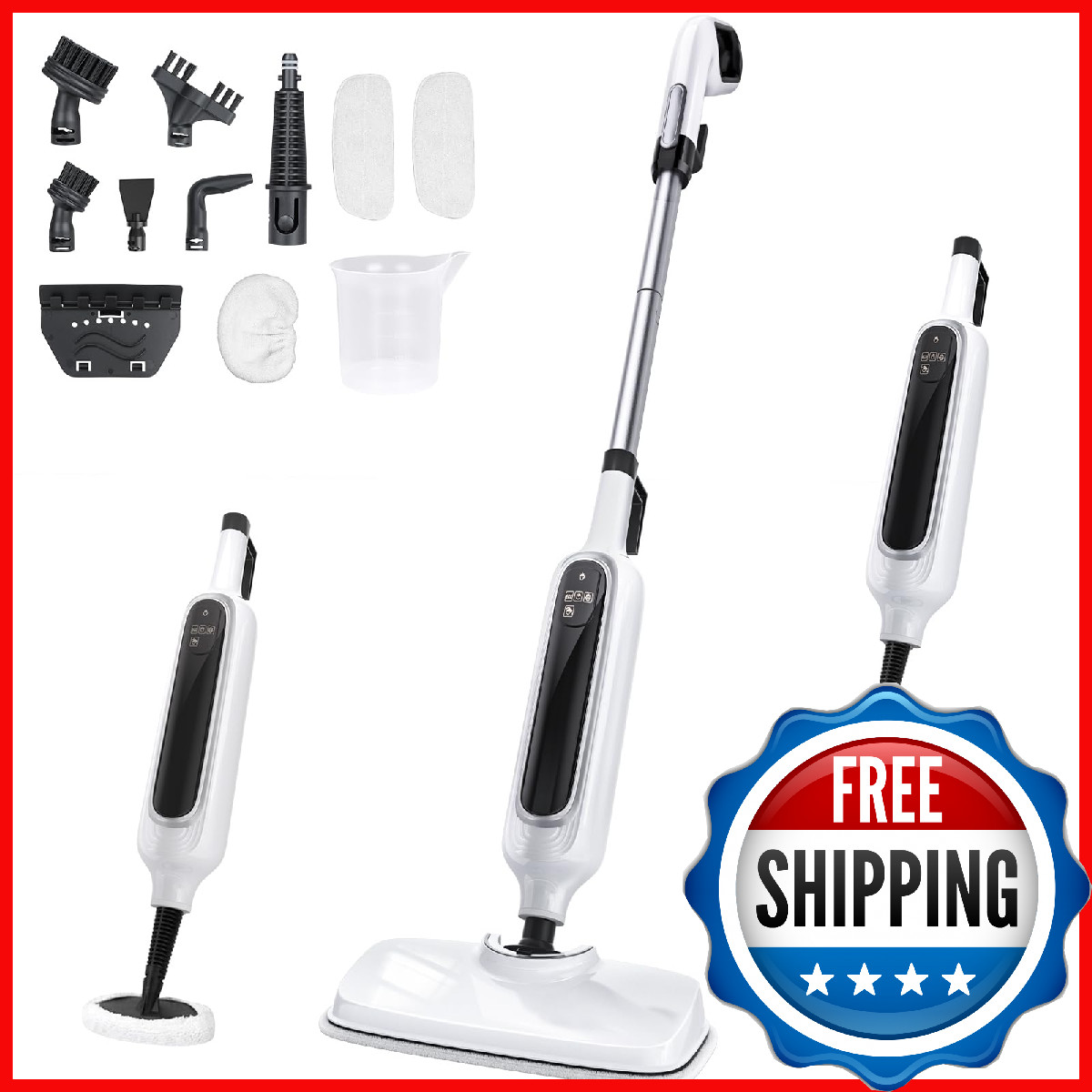 12-in-1 Steam Mop & Detachable Cleaner: 3 Modes, LED, 23FT Cord for Home