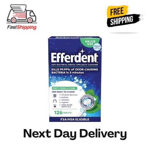 Efferdent Retainer & Denture Cleaner Tablets, Minty Fresh & Clean, 126 Count