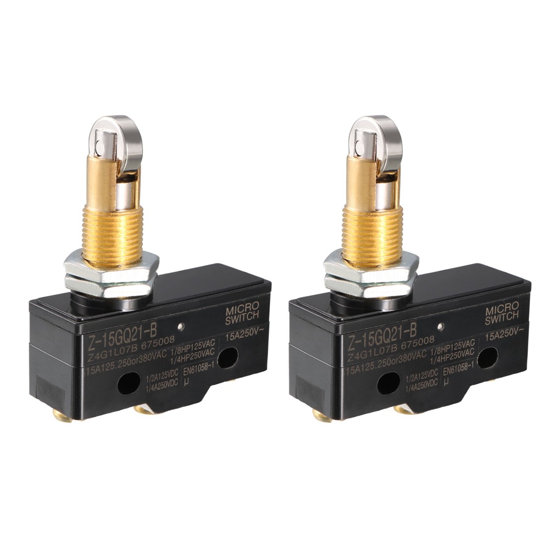 Z-15GQ21-B,1NO + 1NC Panel Mount Roller Plunger Micro Limit Switch,2PACK