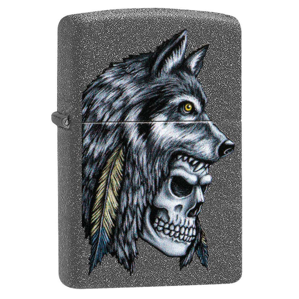Zippo Wolf Skull Feather Design