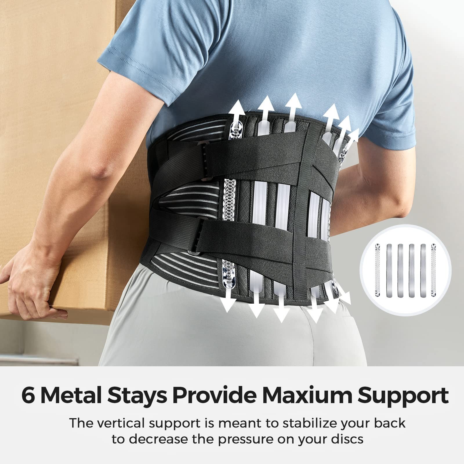 FREETOO Back Braces for Lower Back Pain Relief with 6 Stays, Breathable Back ...