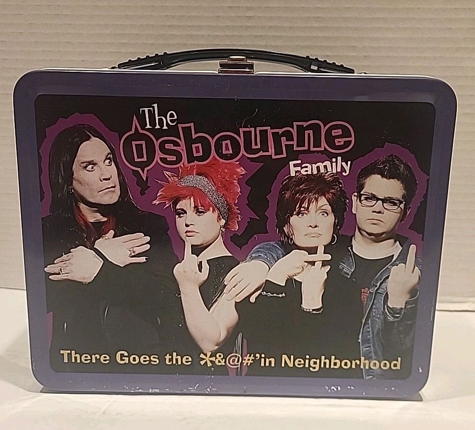 2002 The Osbourne Family Blue Metal Lunch Box With Thermos New Ozzy Great Condit