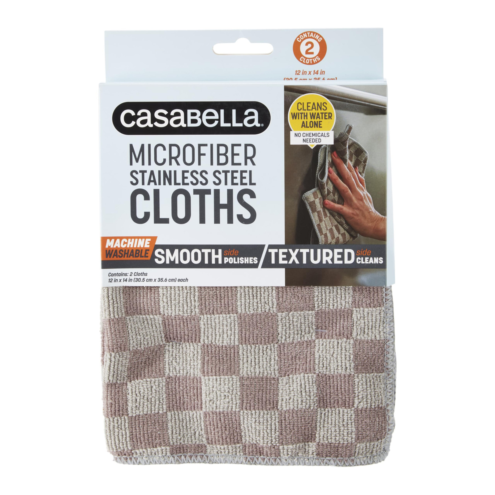 Casabella Microfiber Stainless Steel Cleaner Cloth Pack of 2 Grey 12x14 Inches