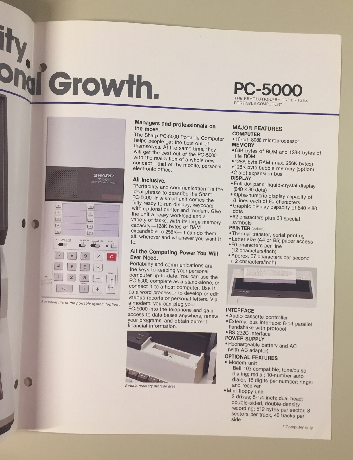Vintage 1983 SHARP PC-5000 Portable Computer Brochure VHTF