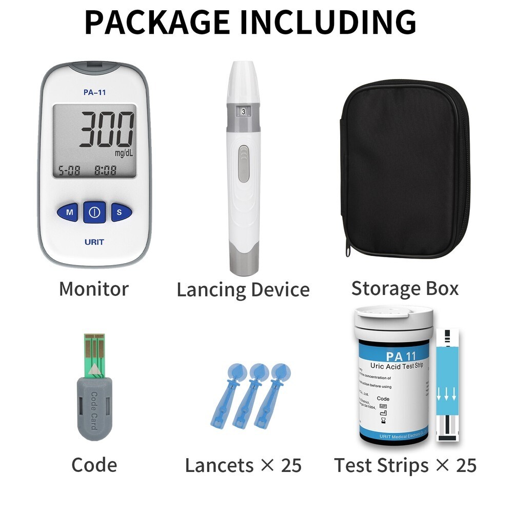 Complete URIT PA-11 Uric Acid Monitor Kit: Meter + 25 Strips + Lancets