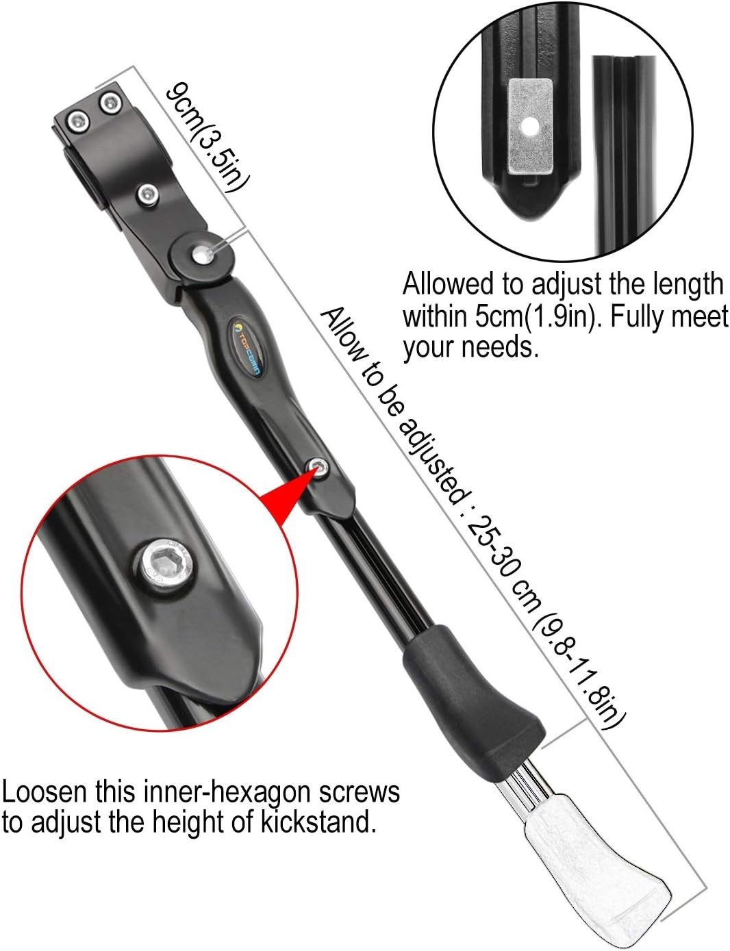 Universal Black Aluminum Kickstand for 22-28" Bikes - Rust-Resistant & Durable