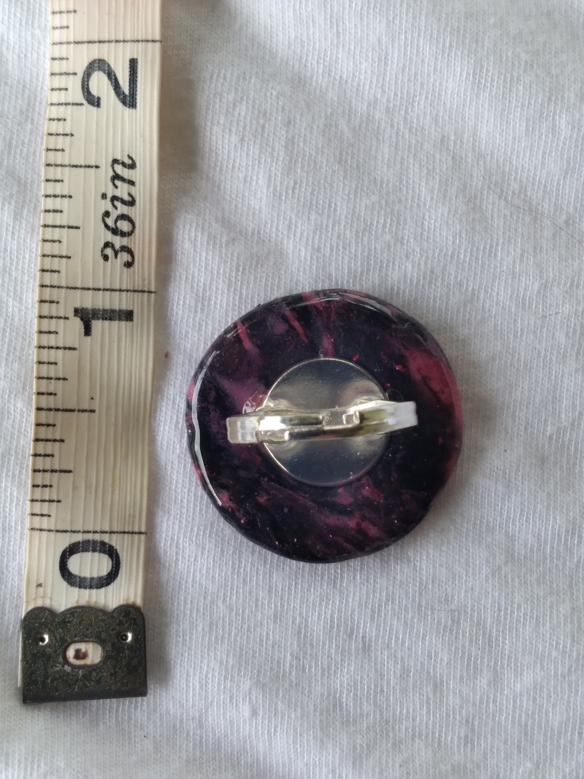 Handcrafted Silver Adjustable Polymer Clay Ring Round Pink Black Marbled
