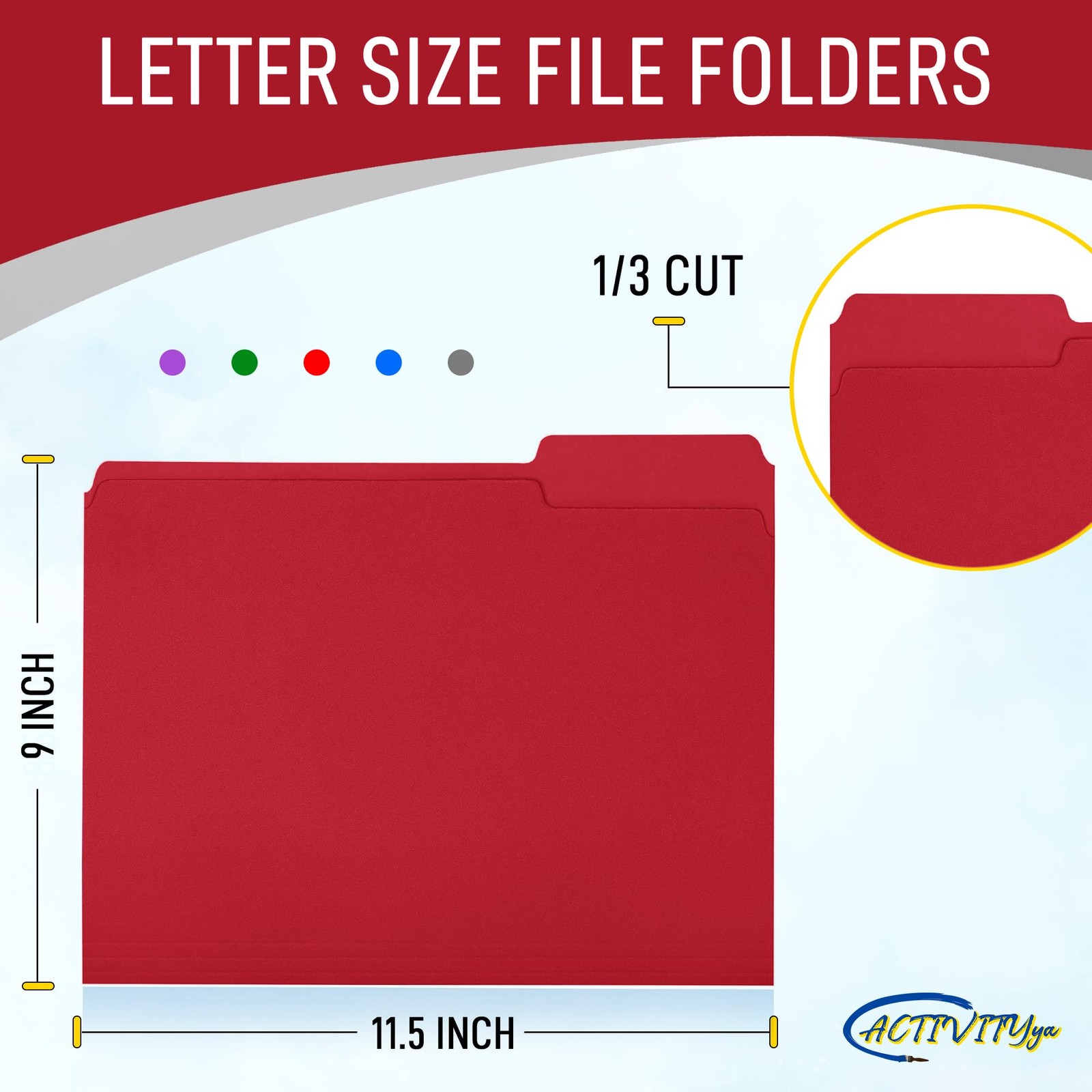Red File Folders, 1/3-Cut Tabs, Letter Size, 12-Pack – Durable Office Filing ...