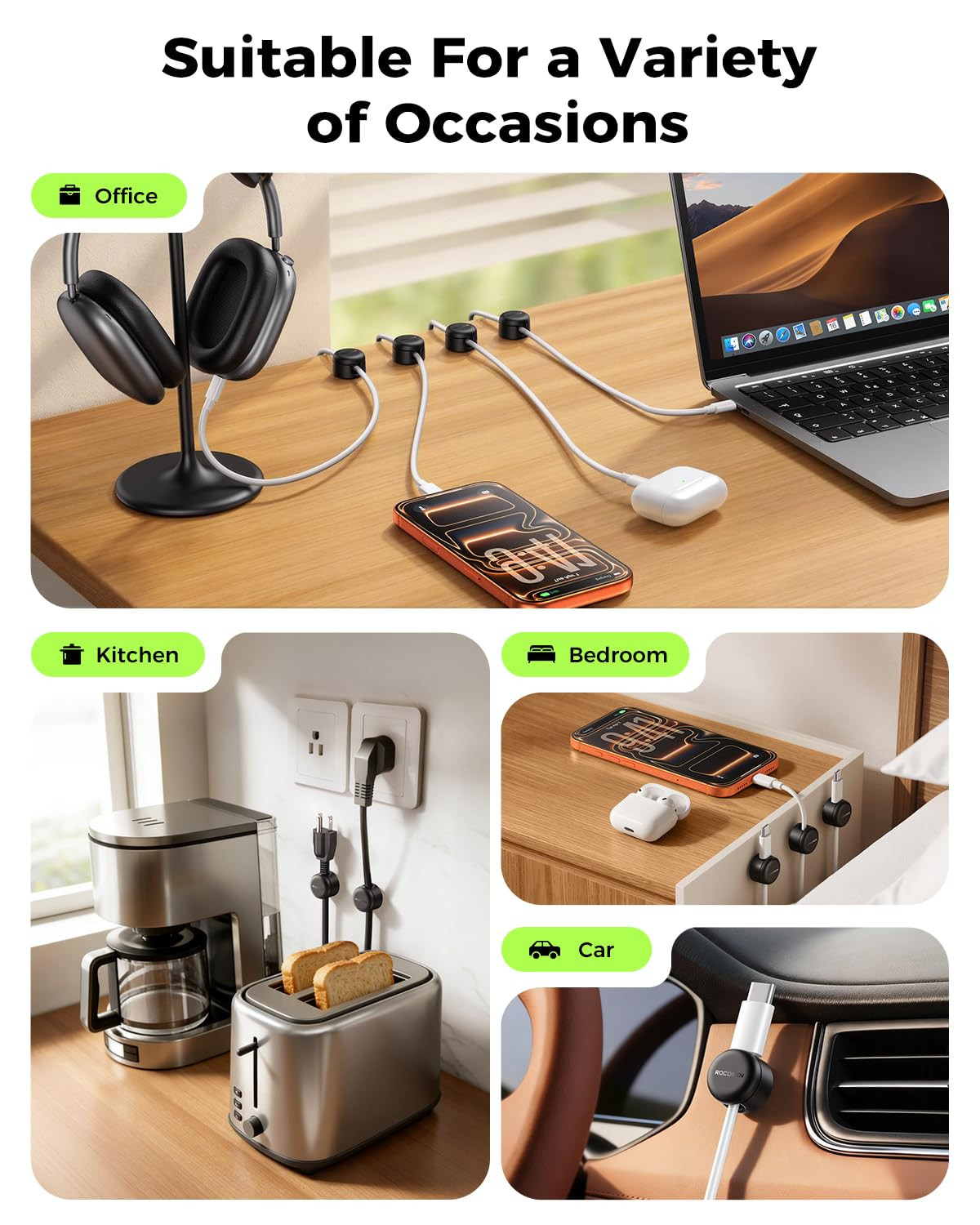 9-Pack Rotatable Magnetic Cable Clips for Efficient Cord Organization