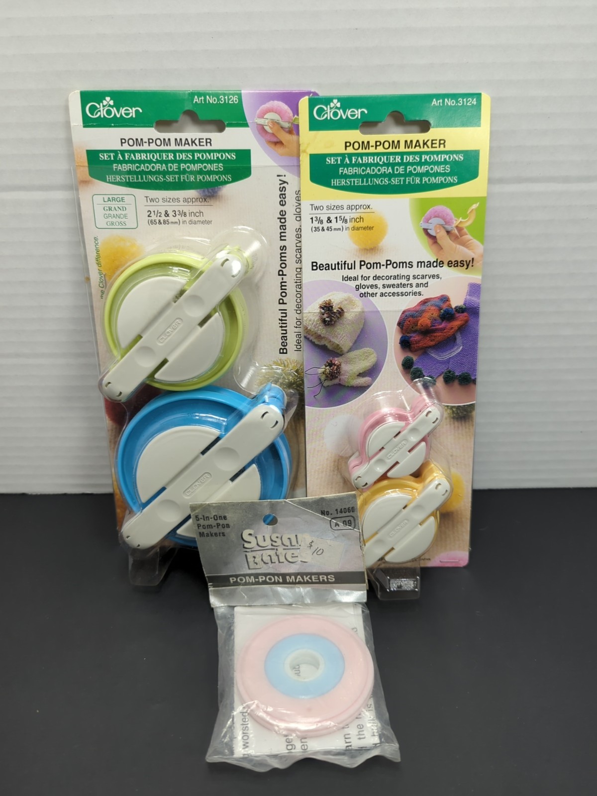 Lot of Clover Pom Pom Maker Sets Large and Small Sizes Plus Susan Bates Maker