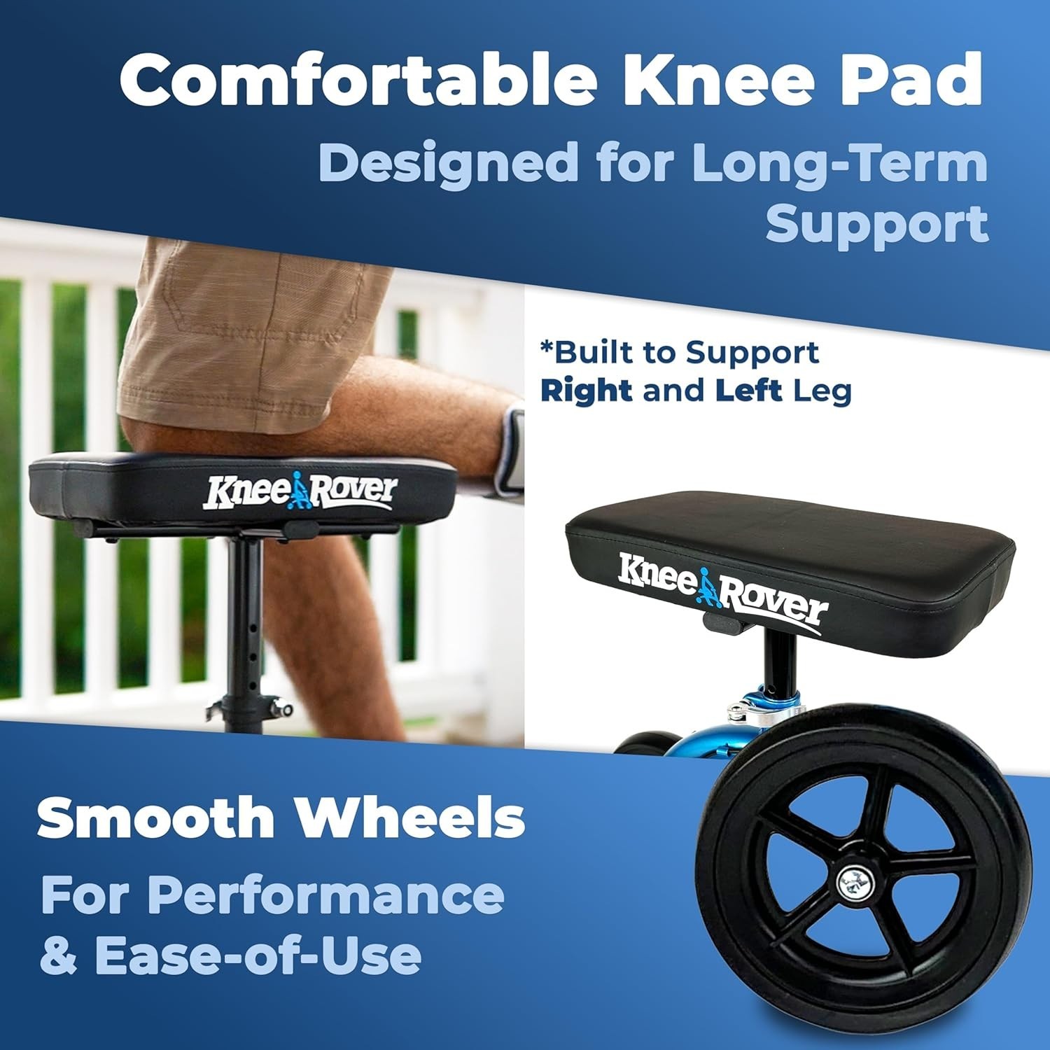 Foldable Steerable Knee Scooter - Reliable Mobility Aid for Foot Surgery, Blue