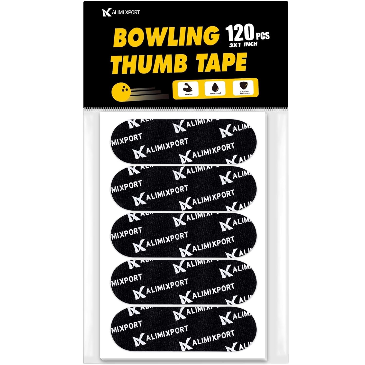 Alimi Xport Bowling Thumb Tape - 120PCS Flex Bowler 3 x 1 inches, Black