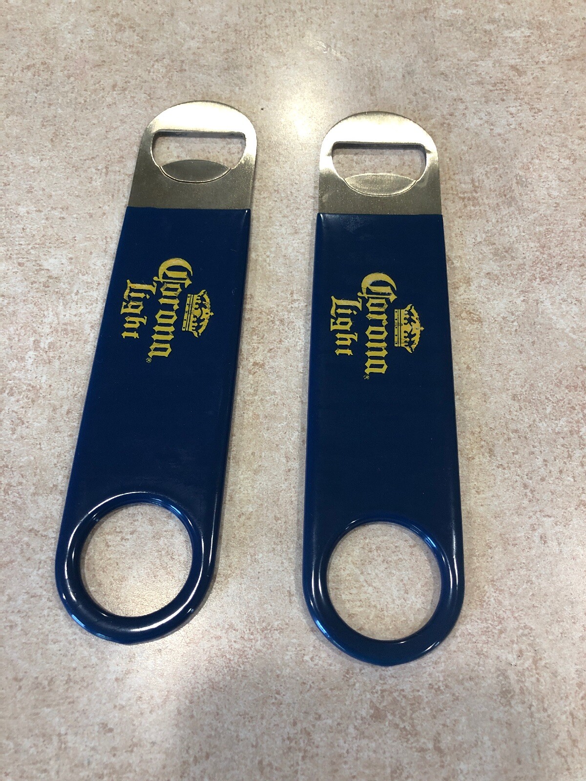 2 Corona Extra Light Bottle Opener Metal 7" Blue Handle Heavy Duty Qty Two