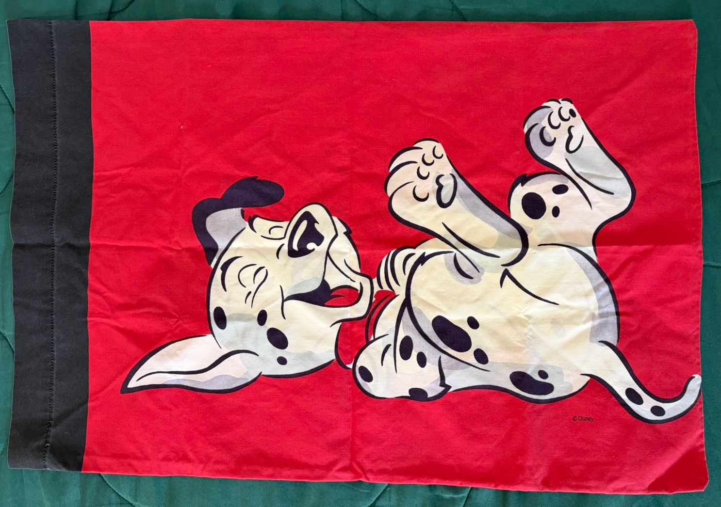 Vintage Disney 101 Dalmatians Pillowcase Made in USA Red Black Pillow Case