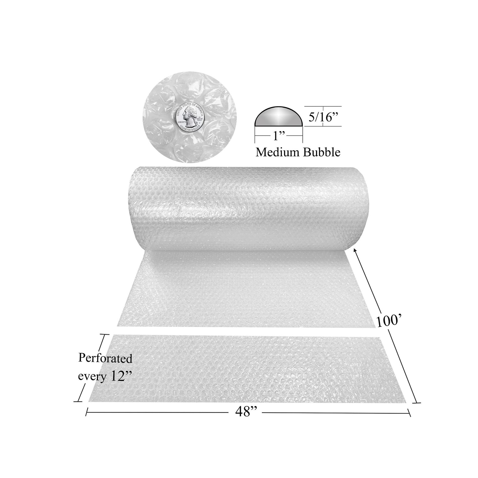 Bubble Cushioning Wrap Roll 48" Wide x 100 ft - Medium Bubbles ... USA FAST SHIP