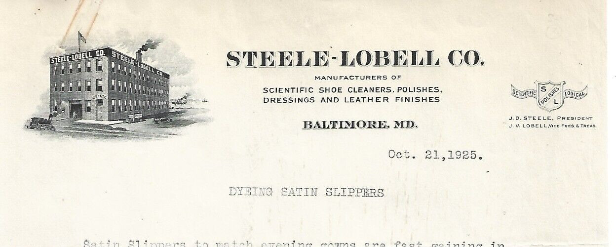 4 LOT~1925 STEELE-LOBELL CO. LETTERHEADS~BALTIMORE, MD~SHOE DYES REPAIR/MFG