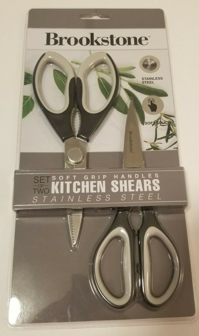 Brookstone 2-Pack Soft Grip Handles KITCHEN SHEARS Stainless Steel Scissors NEW!
