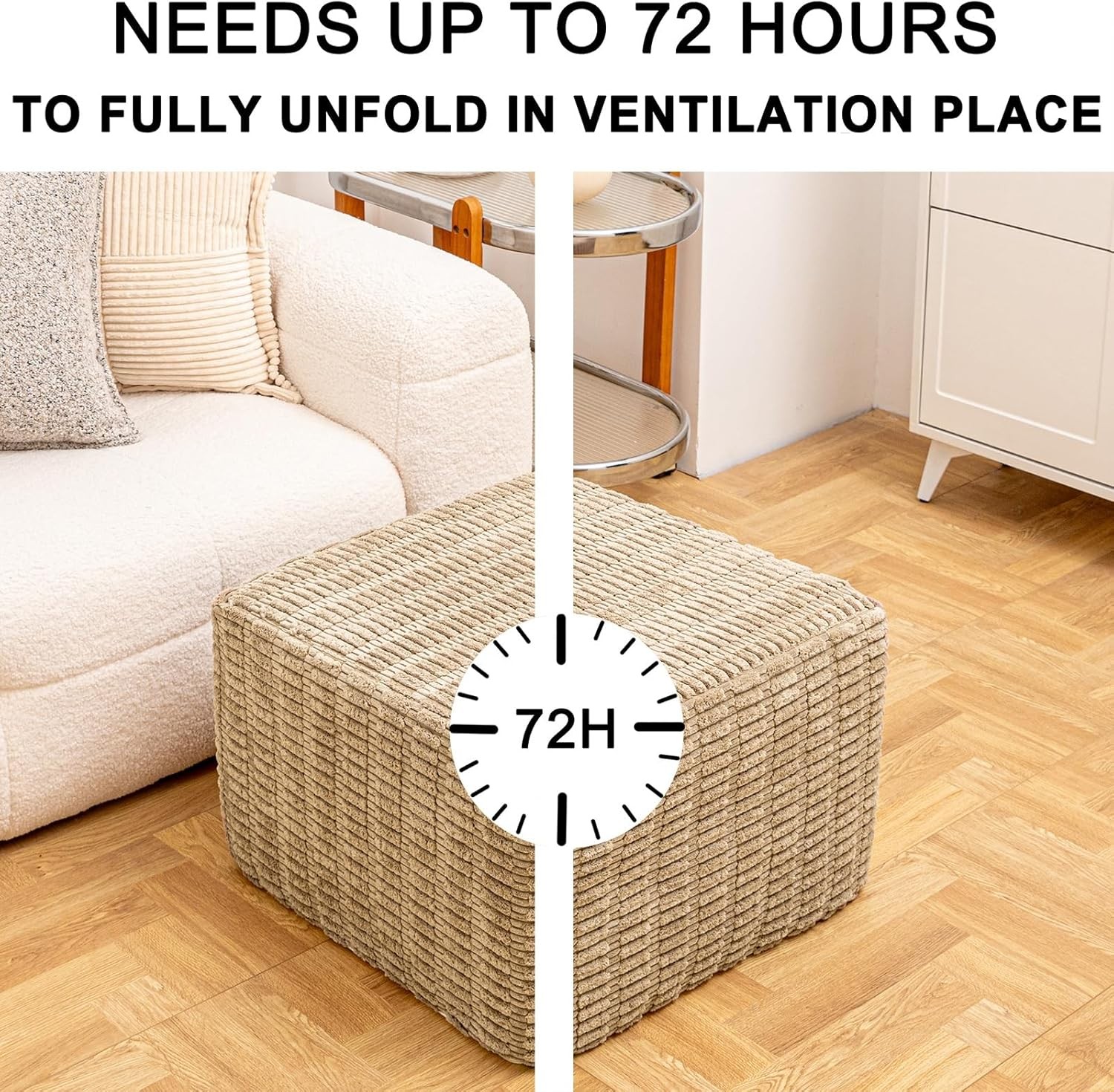 Round Square Pouf Ottoman Foot Rest – Lightweight Modern Footstool W/ Plush Foam