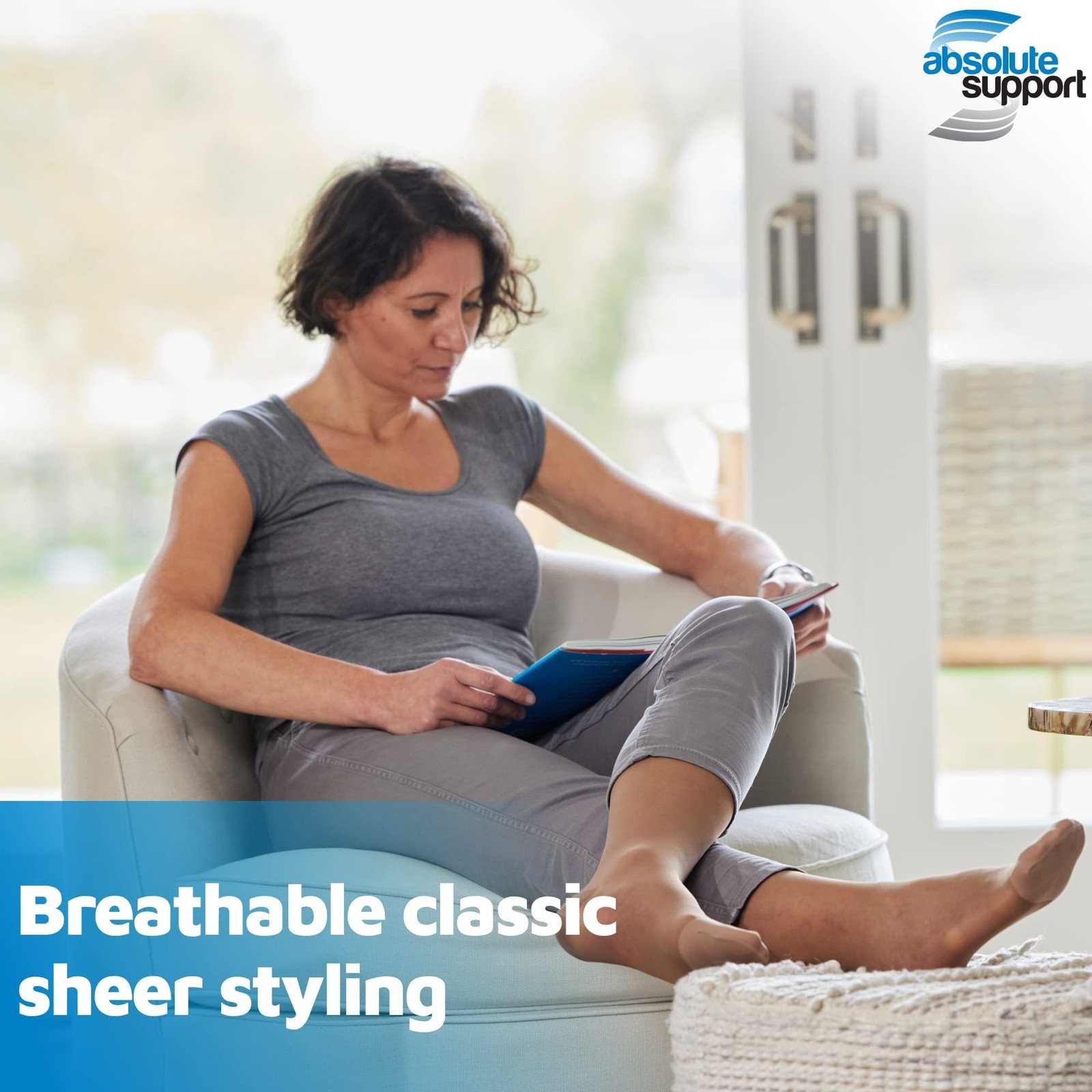ABSOLUTE SUPPORT - Sheer Compression Socks for Women 15-20 mmHg - Small, Nude