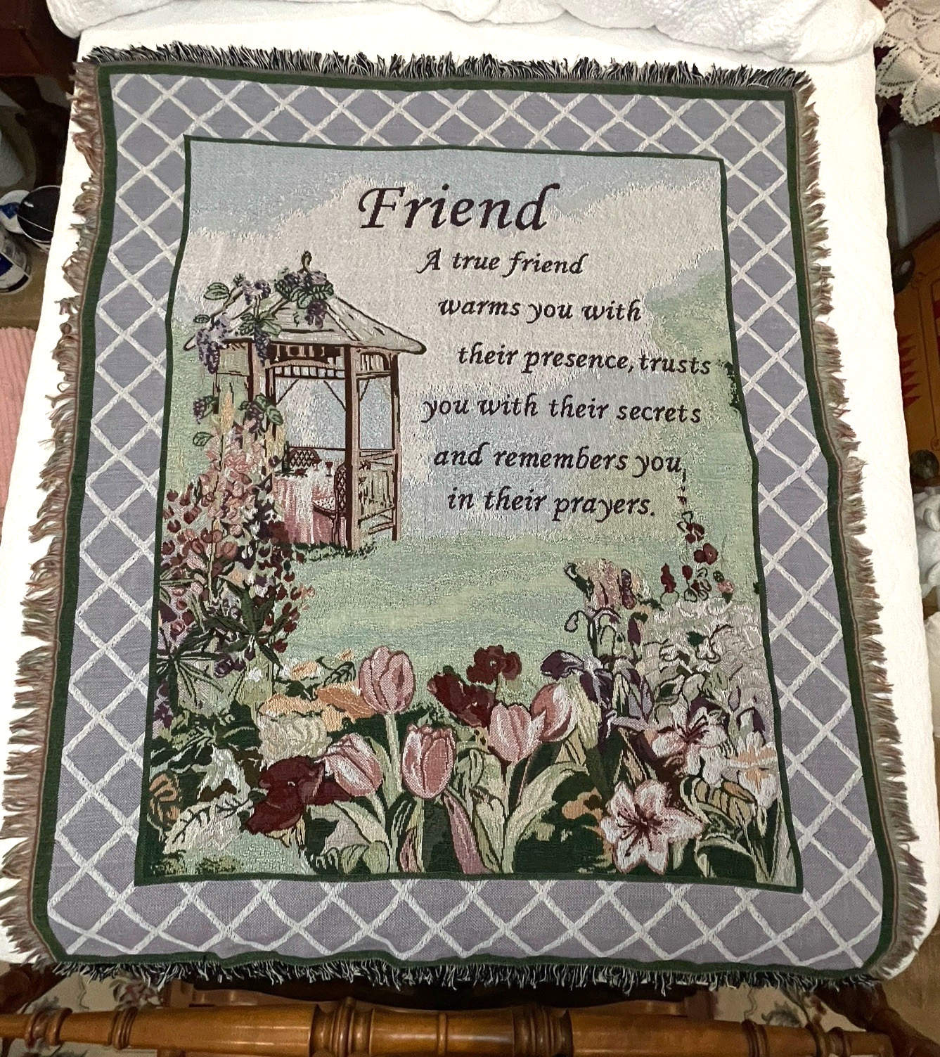 For A Special Friend Tapestry Throw Blanket  Friendship Religious Floral 60 X 48