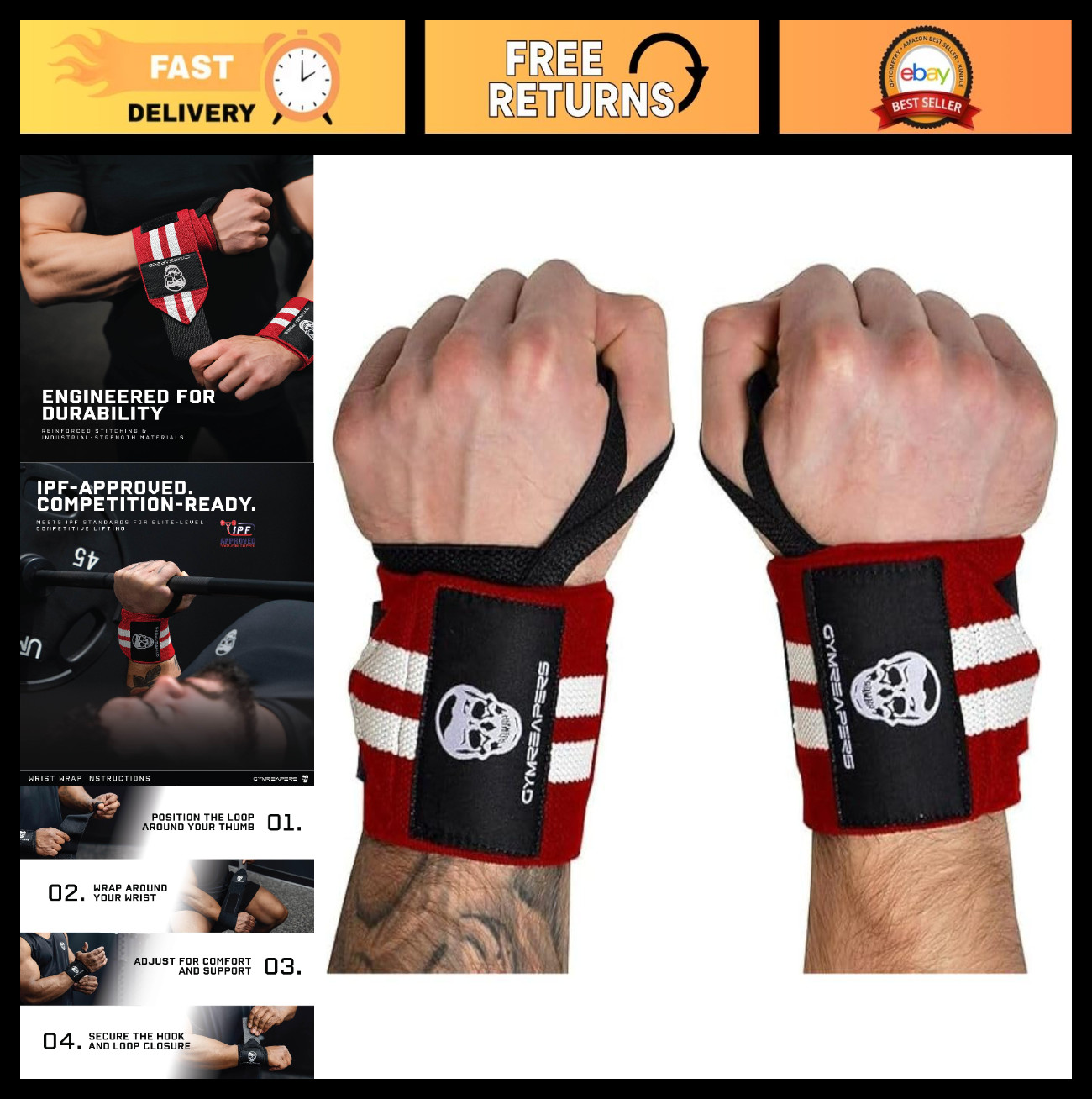Professional Weightlifting Wrist Wraps - Heavy Duty Support for Powerlifting, St