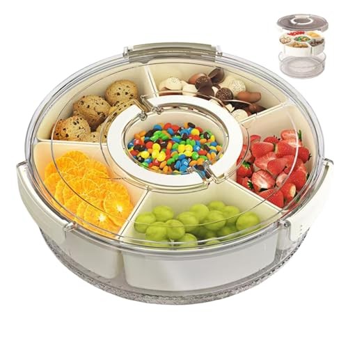 Snackle Box Container Divided Rotating Serving Tray with Lid and Handle |