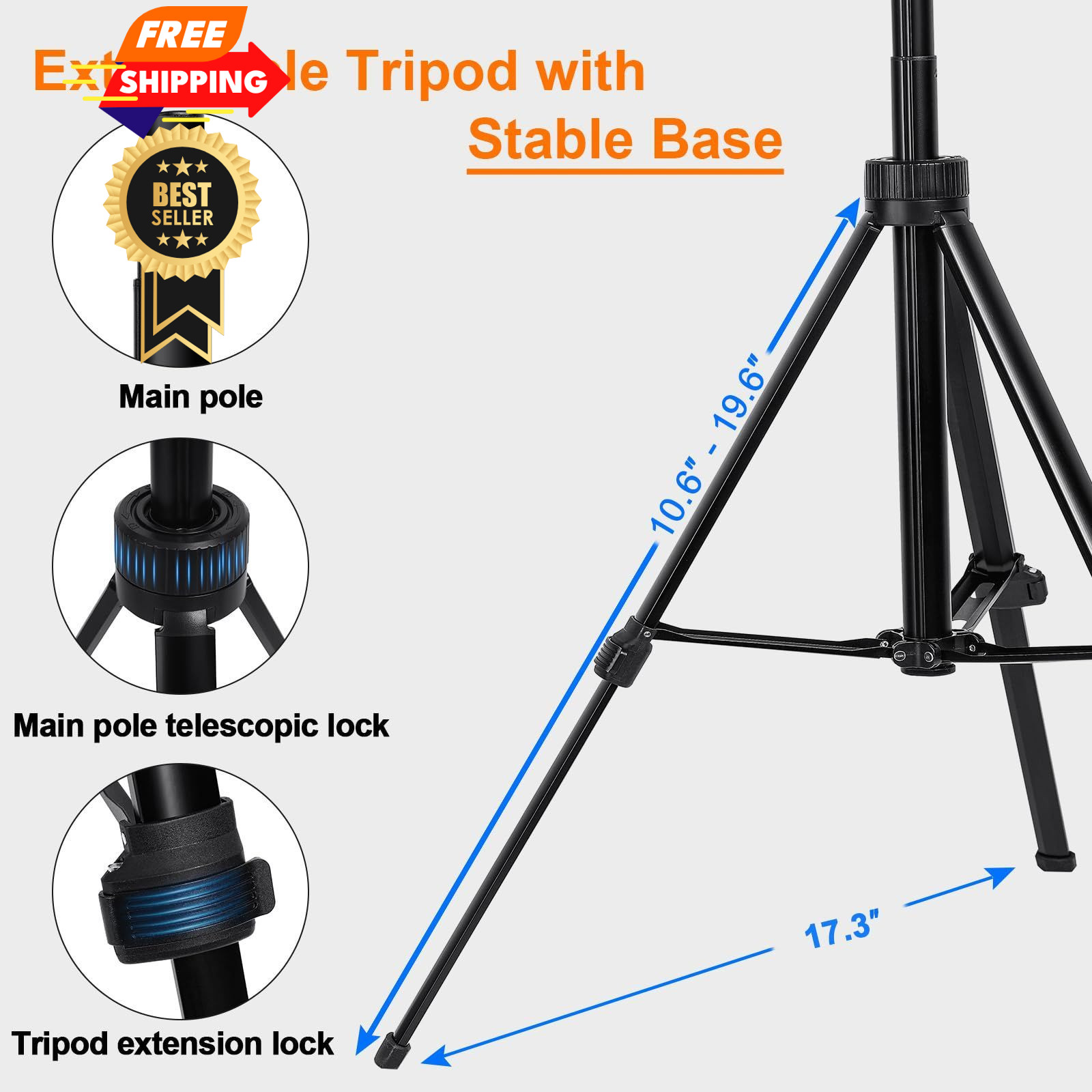 Litchitech Vlogging Kit for iPhone/Andriod,70.9″ Auto Face Tracking Black