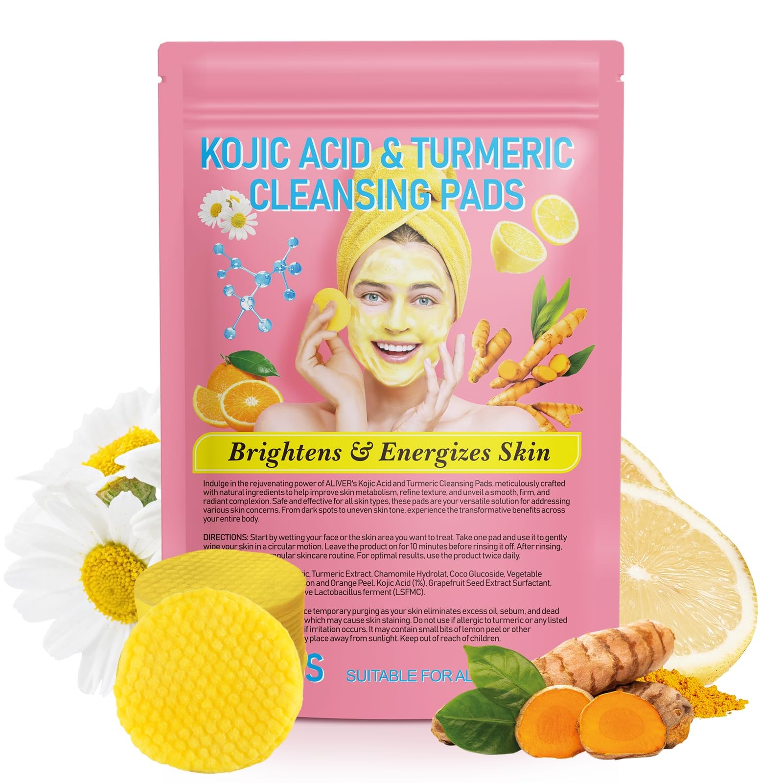 Turmeric Kojic Acid Cleansing Pads,Turmeric 40 Count (Pack of 1), RED
