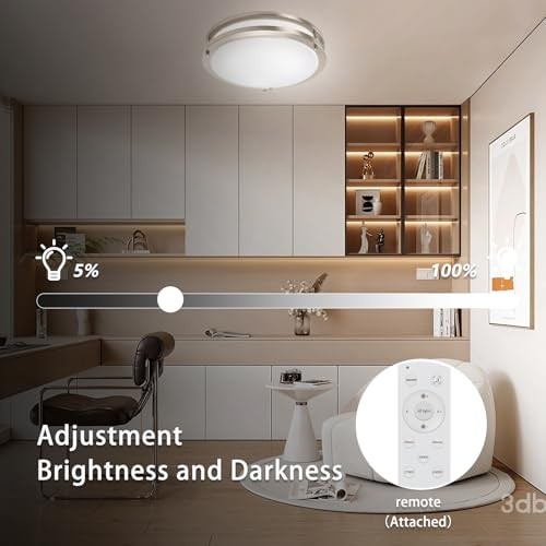 Dimmable LED Flush Mount Ceiling Light Fixture 13inch 2pack with remote Silver
