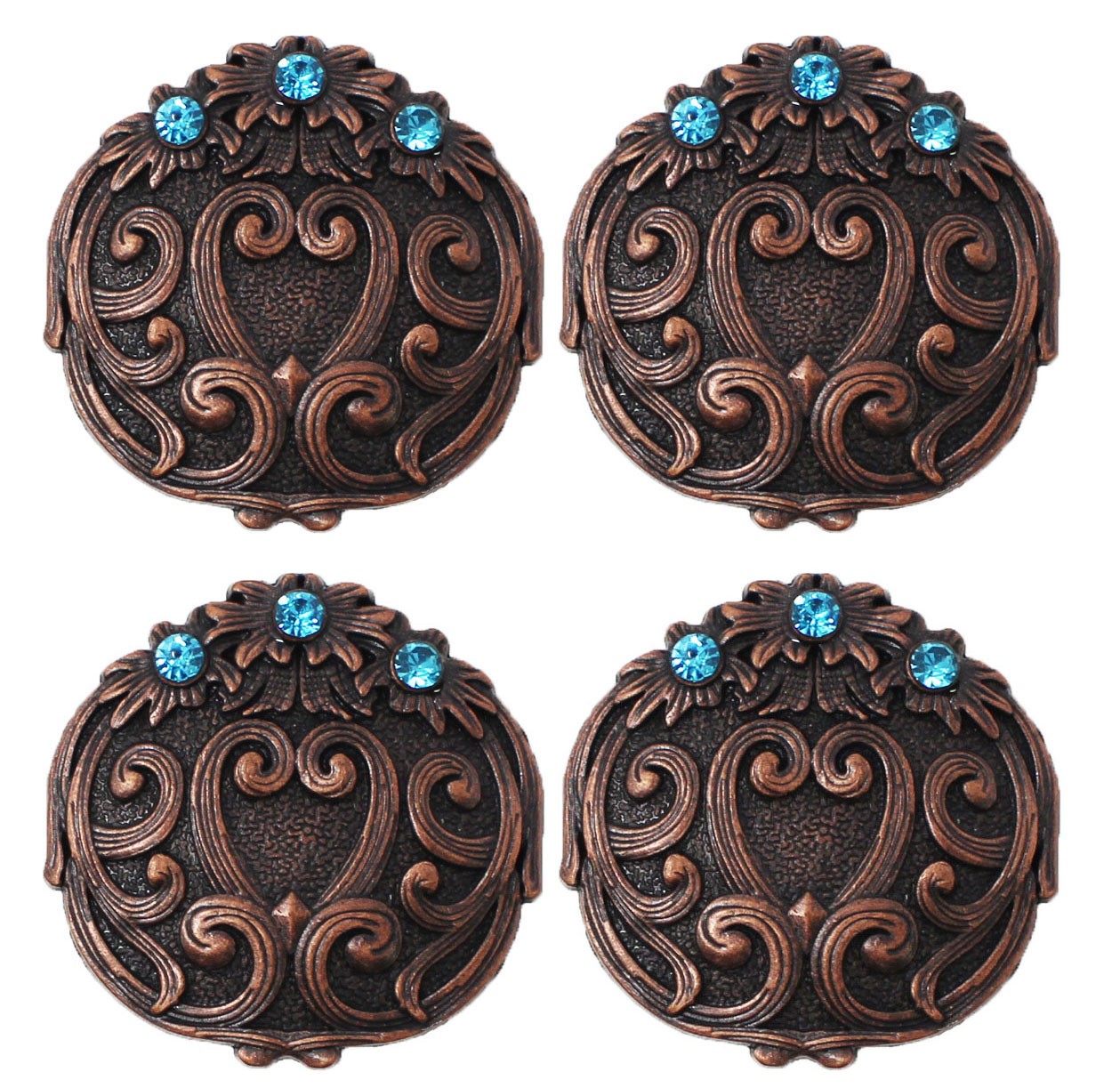 Concho Set of 4 Conchos Western Saddle Tack Copper Engraved Rhinestone 401541A