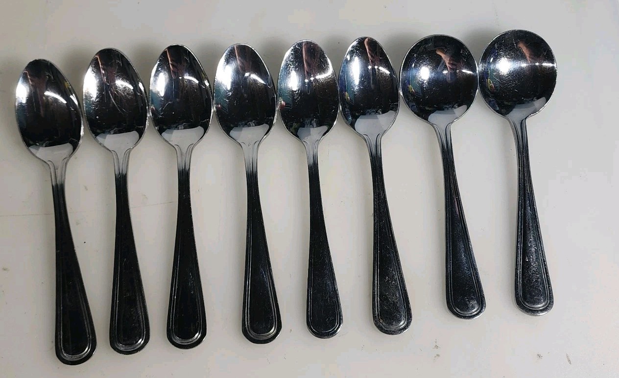 Winco Stainless Pearl Beaded Flatware 18/0 Spoons Lot Of 8 Teaspoons Soup Spoons