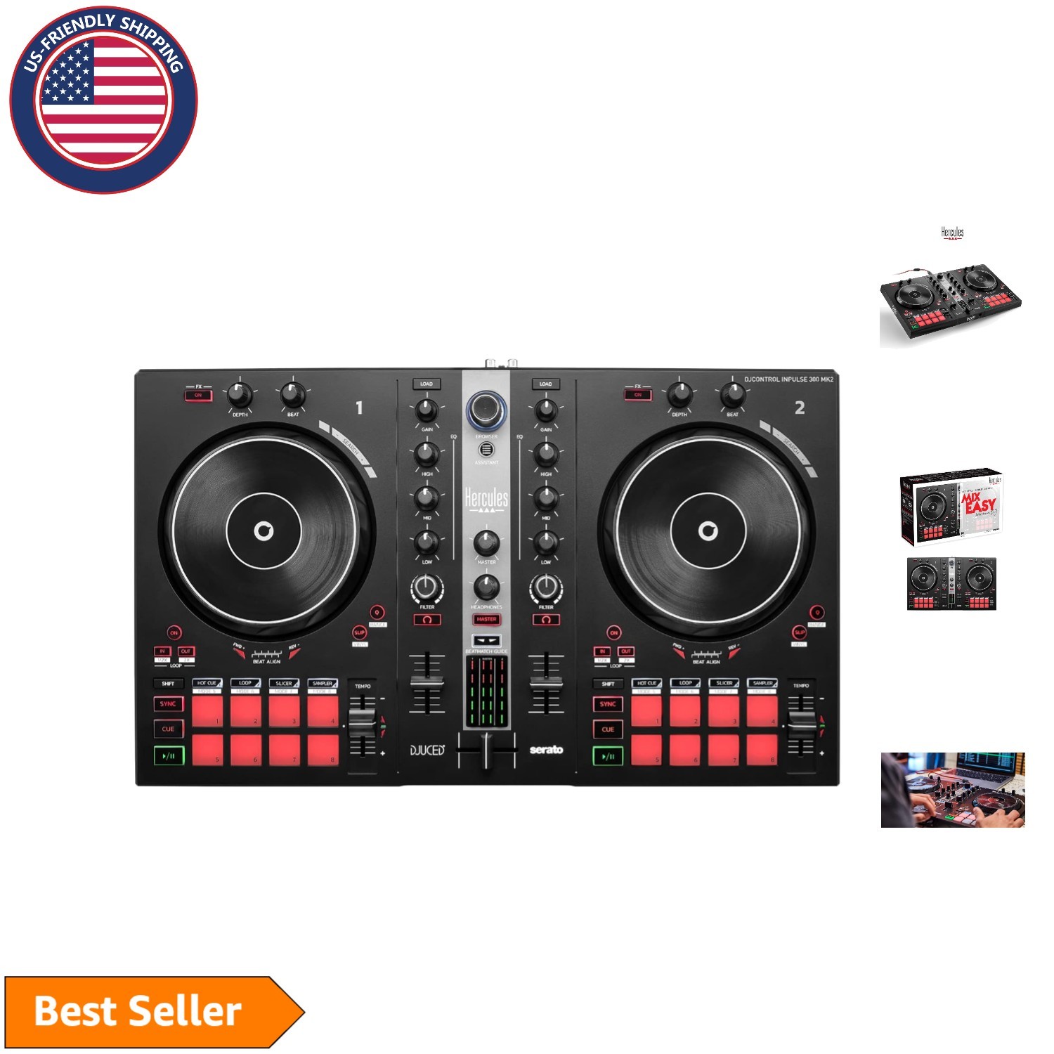 USB DJ Controller for Beginners - 16 Pads, Sound Card & Serato Lite Included