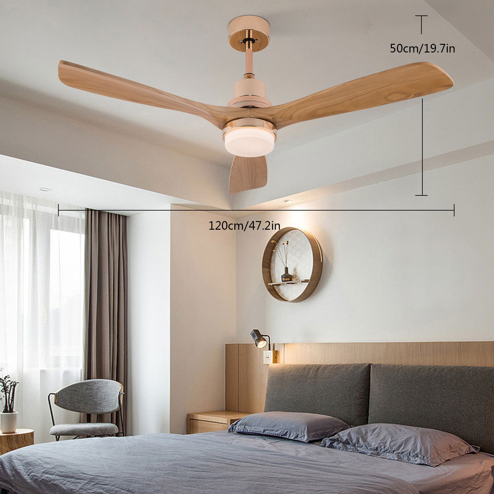 48" 3 Blades Ceiling Fan Light LED Chandelier 6 Speed Timing Fan Lamp & Remote