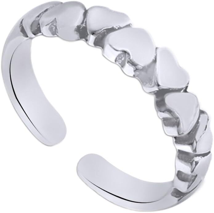 Adjustable Hearts Toe Ring Jewelry For Womens 925 Sterling Silver
