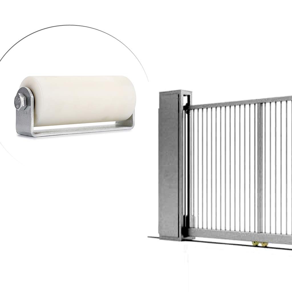Skelang 6" Slide Gate Guide Roller with Post Welded Bracket, White - 6 inches