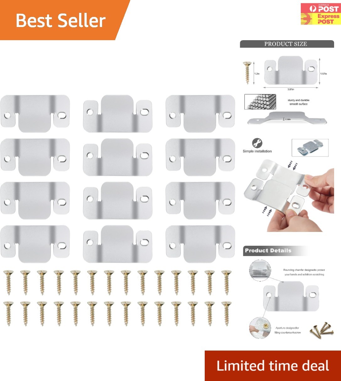 Interlocking Sectional Couch Connectors - 12 Clips with Easy Installation Screws
