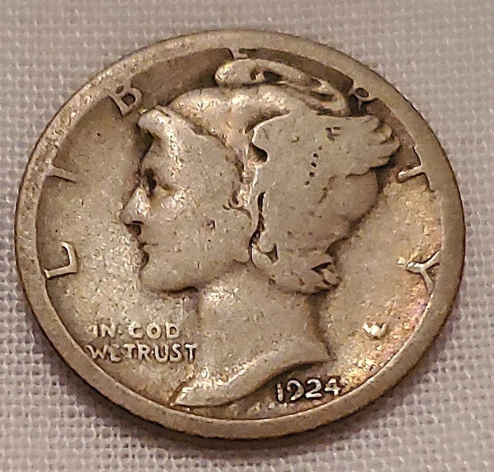 1924 S Mercury Dime circulated 90% Silver  Good G to Very Good VG