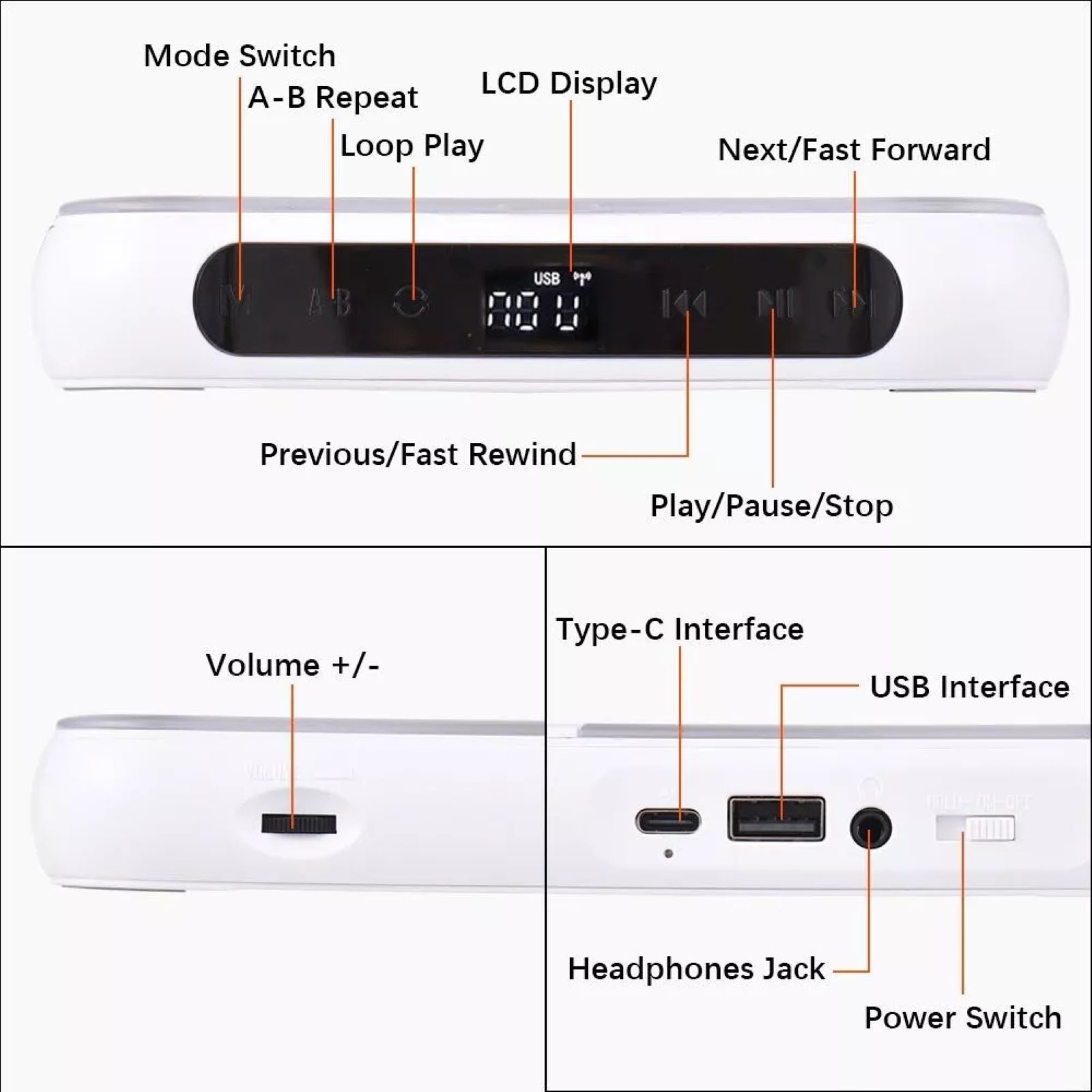 5V2A Bluetooth 5.3 Multi-function CD Player W/Wired Earphone CD/USB/3.5mm AUX