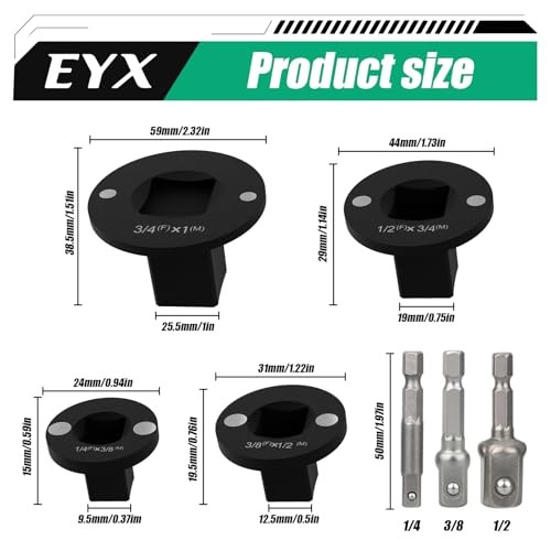Socket Adapter Set, 4PC Low Profile Impact for Tight Spaces - Fits Square SPQ01