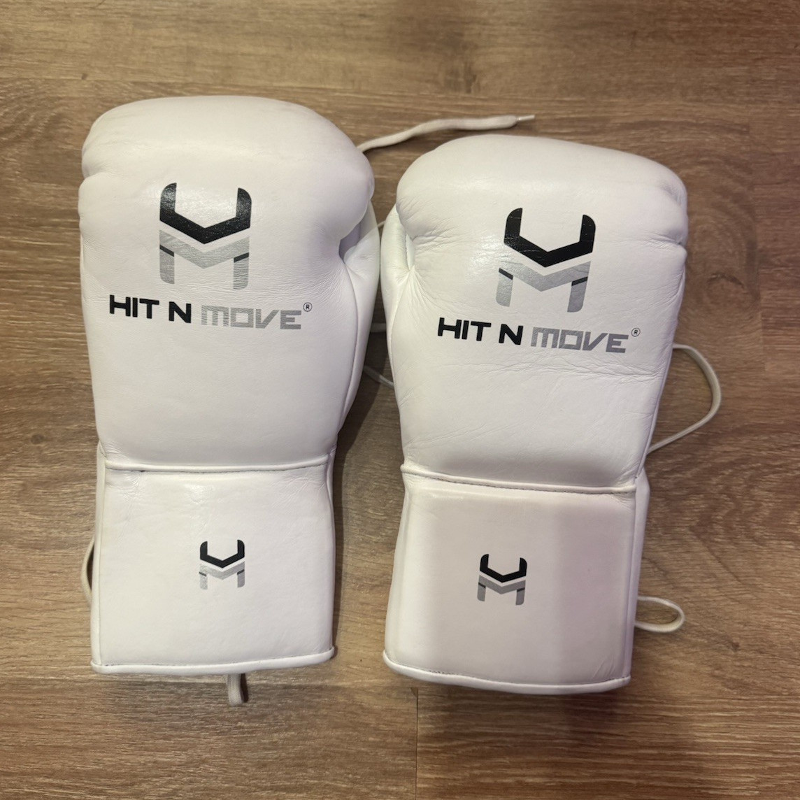 HIT N MOVE White 16oz Lace-Up Sparring Boxing Gloves Adult Unisex