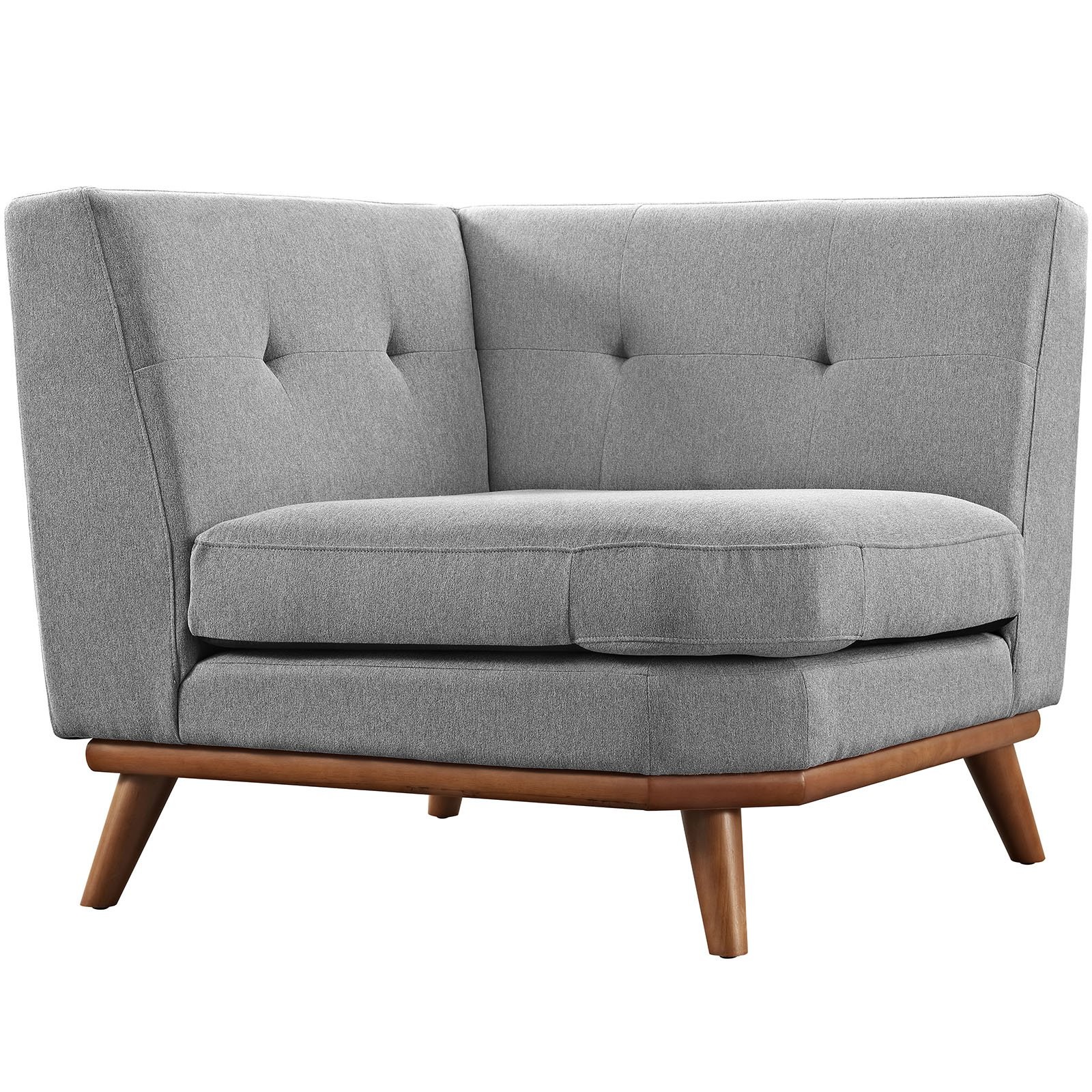 Maklaine Upholstered Fabric and Wood Corner Chair in Expectation Gray
