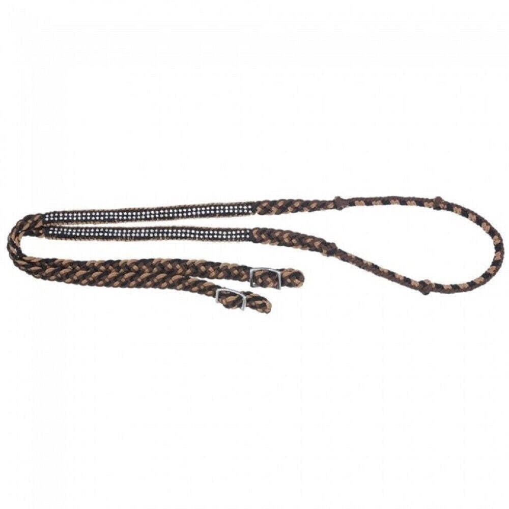 New! Tough-1 8' foot long ROPING REINS w/ CRYSTAL BLING ACCENTS in  4 COLORS!