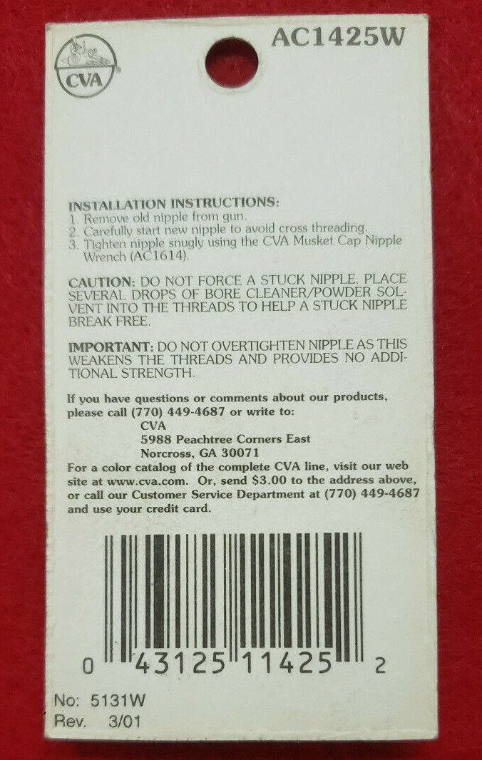CVA Musket Cap Nipple (6 Pack)