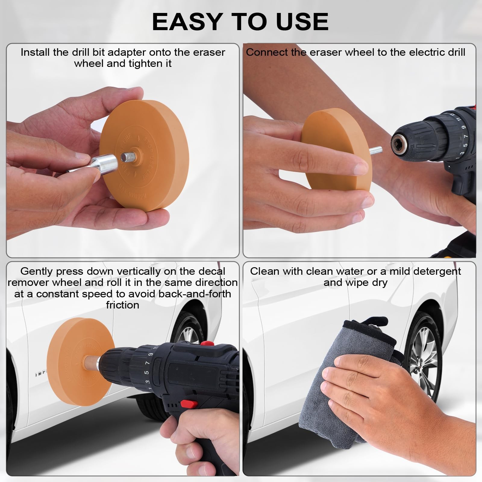 Eraser Wheel for Drill - 4 Pack Rubber Wheel Decal Remover Kit with Solid &