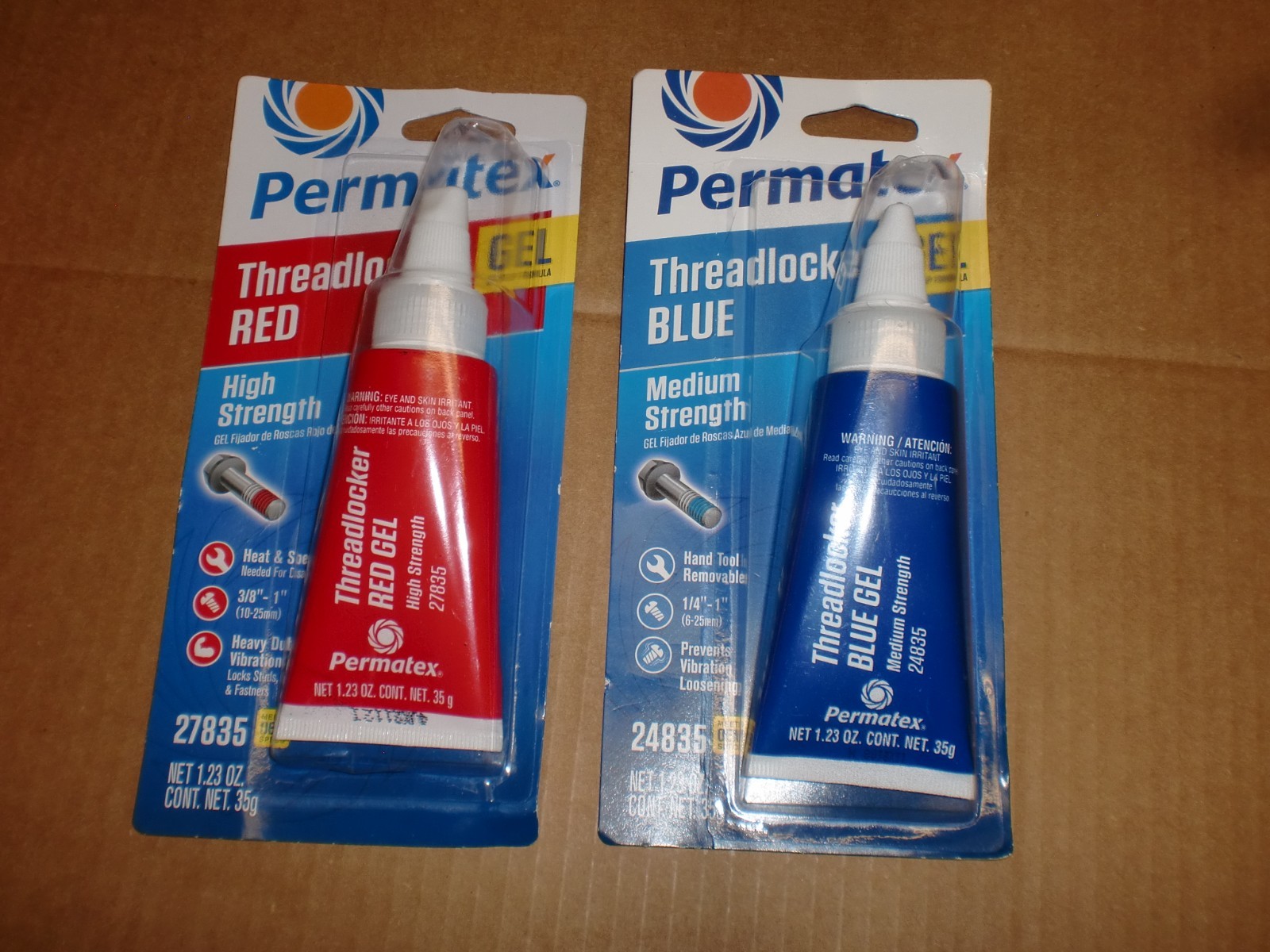 Permatex 24835 & 27835 Medium & high Strength Threadlocker Blue & red Gel 35g