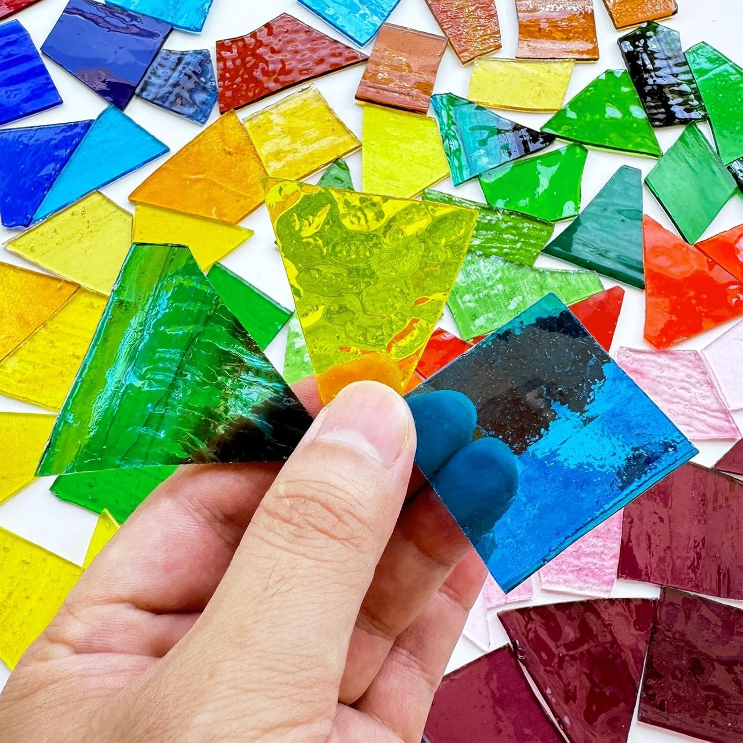 2.2Lb Colorful Transparent Stained Glass Scraps Irregular Stained Glass Sheets