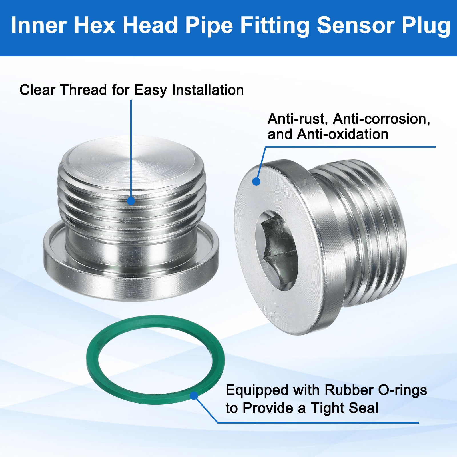 2Pcs M27x2 Carbon Steel Inner Hex Head Pipe Fitting Plug with O-Ring