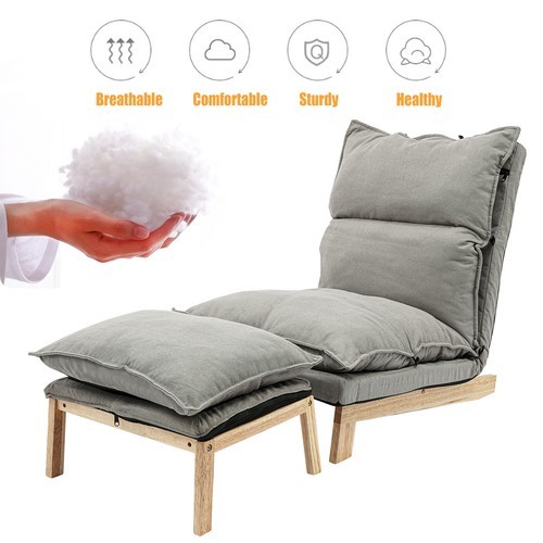Grey Lounge Chair Single Lazy Sofa Leisure Balcony Adjustable Recliner USA US